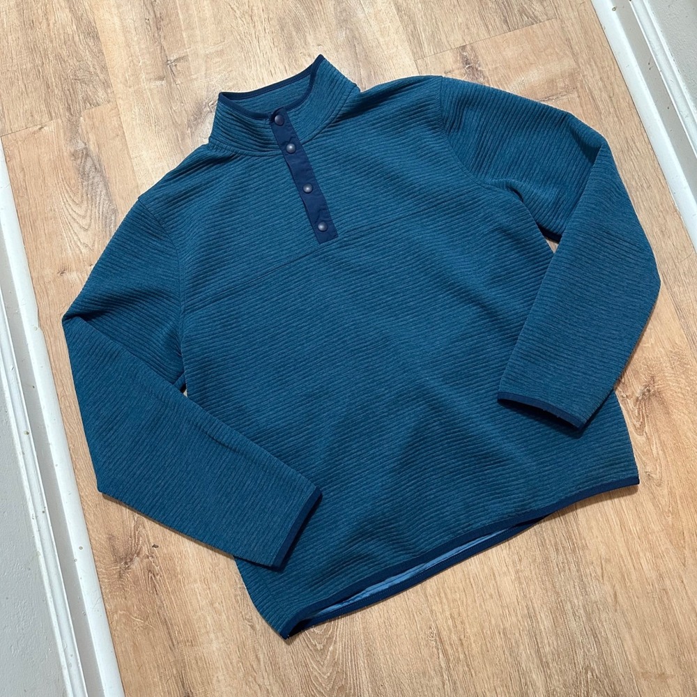 J. CREW | Men's Authentic‎ Teal Fleece 1/4 Snap Textured Ribbed Pullover, Size L